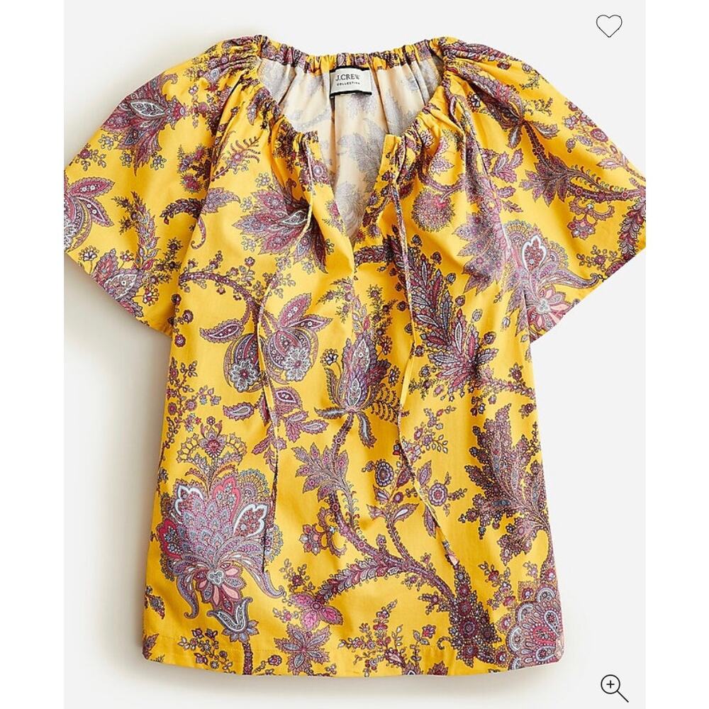 J Crew Collection Tie Neck Yellow Purple Paisley Floral Ratti Golden Top Preppy
